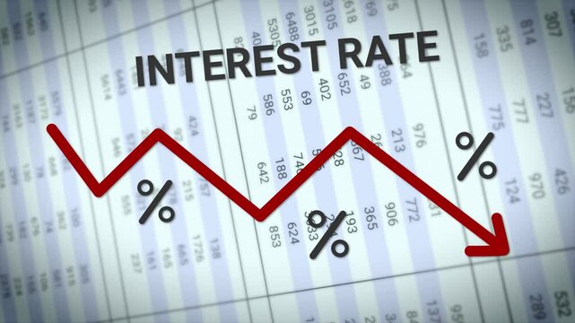 Animation Showing Interest Rate Cuts, Numbers on the Background