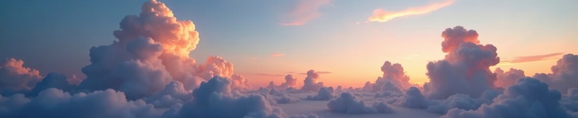 Fototapeta premium Drift of cumulus clouds across the autumn sky at dusk, , clouds, cloud