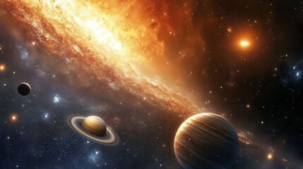 Obraz premium A Gaseous Planet Orbits Within a Brightly Lit Star Cluster