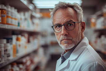 Obraz premium pharmacist in a drugstore, working medicine, shop prescription