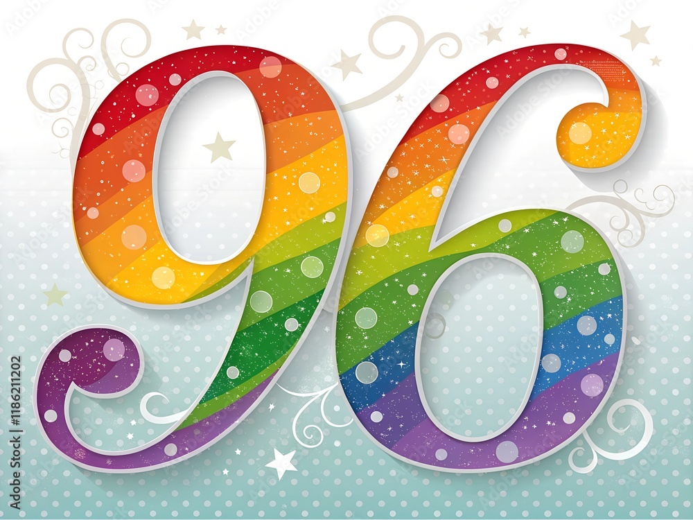 Fototapete colourful gradient numbers 96 isolated on transparent background