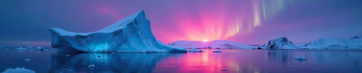 Naklejka premium Aurora-lit iceberg peeking above the water surface, water, frozen, gentle