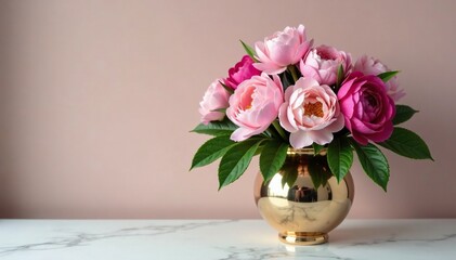A stunning arrangement of peonies and roses in a luxurious vase, peonies,