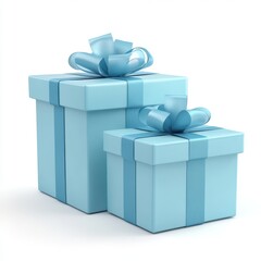 Three blue gift box with ribbon isolated on white background