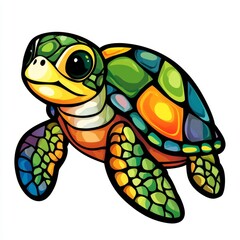 Fototapeta premium Vibrant Colorful Sea Turtle Cartoon Illustration