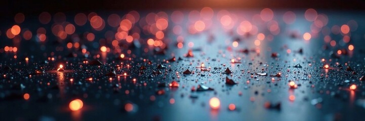 Shimmering metallic shards scatter on dark floor, texture, sparkle, shine