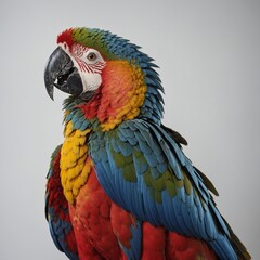 Obraz premium A majestic macaw mid-squawk on a white background.