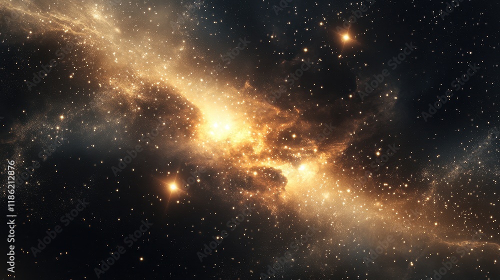 Canvas Prints golden nebula with scattered stars in deep space