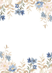 Watercolor flowers frame, background for design,