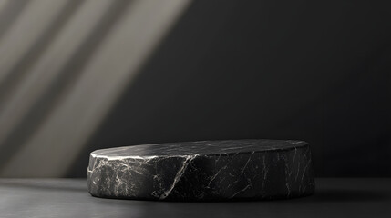 Elegant Black Marble Pedestal for Modern Product Displays. Natural Stone Podium in a Sophisticated...
