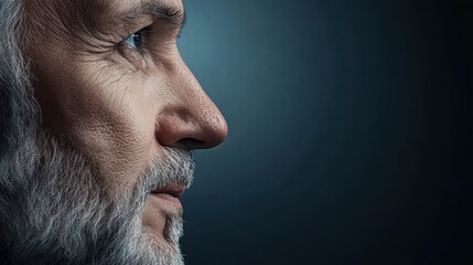 Obraz premium Profile of a Thoughtful Older Man with Gray Beard and Intense Eyes in Dim Lighting