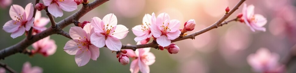 Obraz premium Pale pink linden flowers amidst birch branches, blossom, nature, gentle