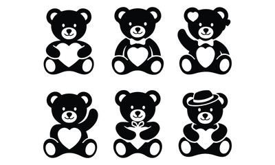 Cute Teddy Bear Silhouettes Holding Hearts for Valentine's Day Design
