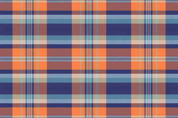 Vibrant orange, teal, and navy plaid pattern.  Perfect for textile design, website backgrounds, or fashion projects.  Seamless repeat texture offers versatile design applications.