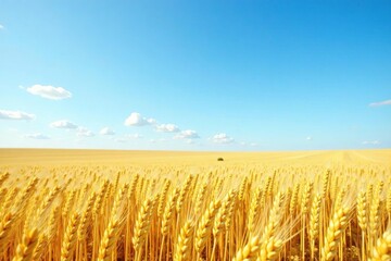 Blue sky with a few clouds above a sea of tall rye wheat, countryside life, agricultural land, field