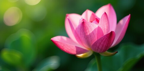 Obraz premium Delicate pink petals unfolding from green stem, tigridia, nature, flowers