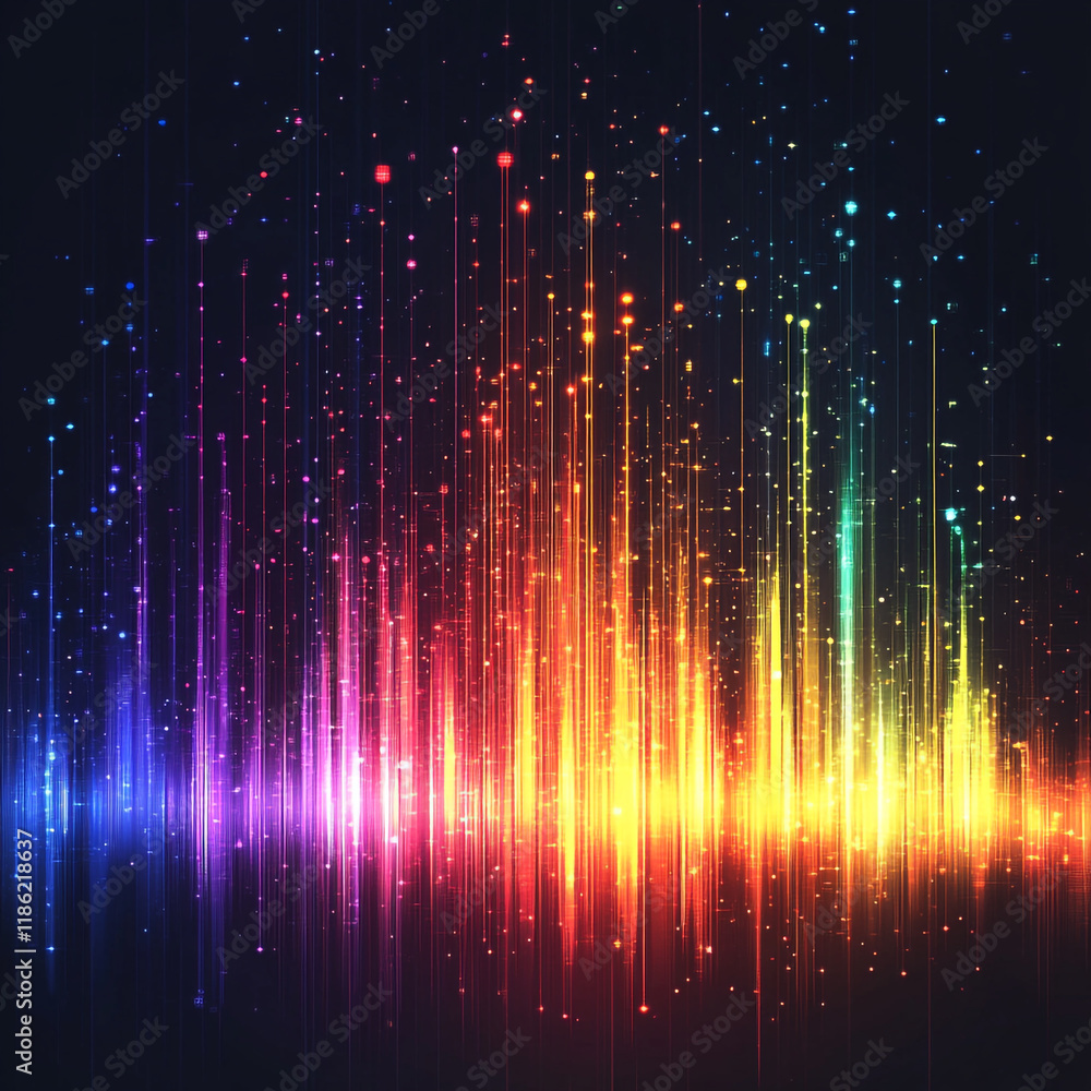Poster colorful sound waves with vibrant hues and dynamic patterns in digital art