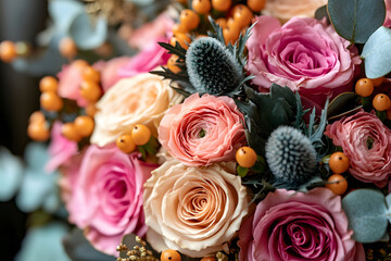 Luxurious bouquet, greeting card.