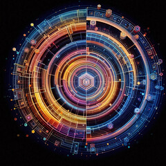 Obraz premium A Cosmic Geometric Portal Pulsating with Energy and Color