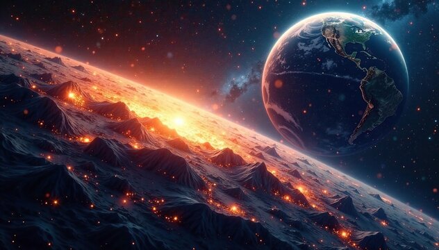 Planeta tierra como un fragmento de luz en el espacio, galaxy, space