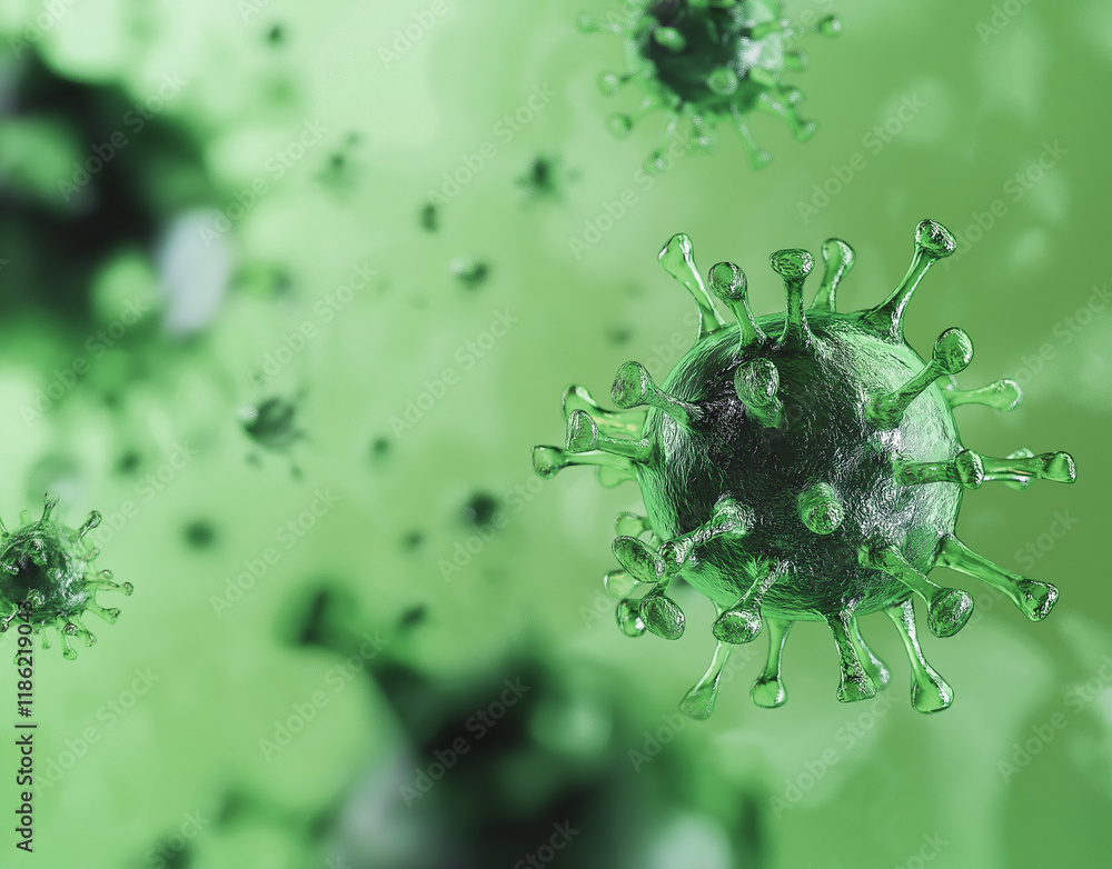 Aufkleber close-up of green bacteria on an isolated background, showcasing vivid colors and detailed textures,