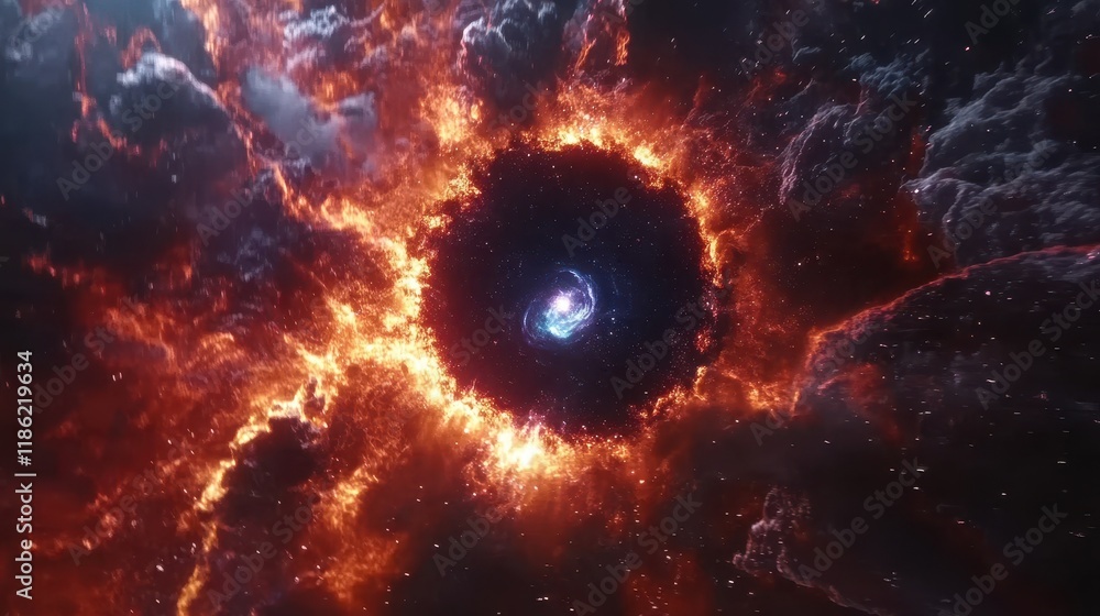Canvas Prints a fiery nebula surrounding a celestial swirl in the cosmos