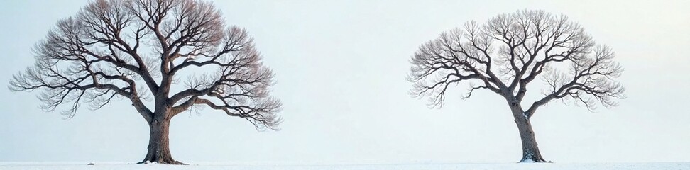 Tree with empty branches and grayish-brown bark, winter scene, tree shape, tree with no leaves