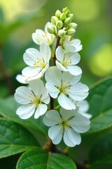 Obraz premium White flower racemes of Sorbus aucuparia tree, white flowers, spring bloom