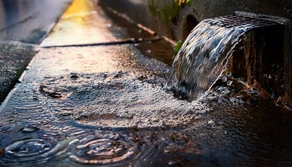rain flowing down a drain, AI generated