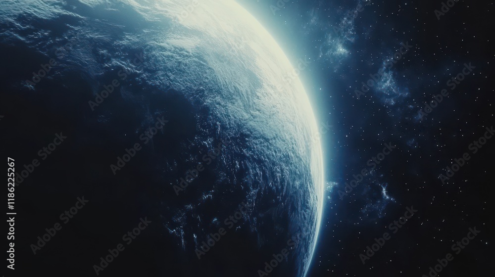Wall mural a partial view of a distant planet in the vastness of space