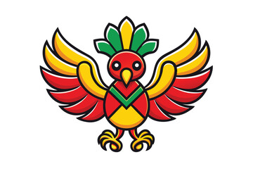 Naklejka premium Elegant stylized Sankofa bird symbolizing African heritage and cultural unity with bright red, yellow, and green wings for Black History Month