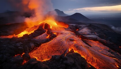 Obraz premium volcano lava flow, AI generateda