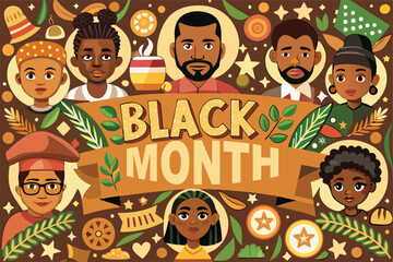Fototapeta premium An artistic Black History Month design incorporating community members, historical buildings, and rich patterns to honor African heritage