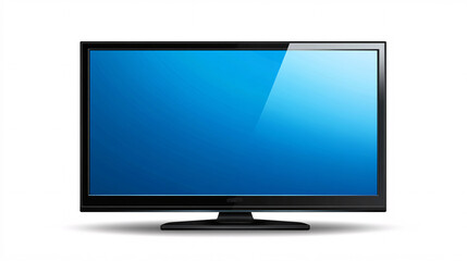 Fototapeta premium A realistic modern flat-screen television with a blue reflective display set against a clean white background representing advanced home entertainment technology 