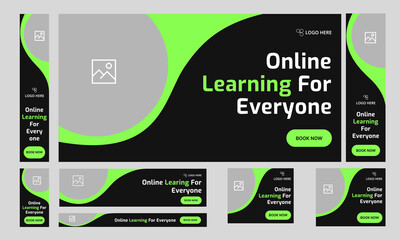 Customizable vector online education web set banner design for social media post, daily learning web bundle banner design, editable vector eps 10 file format