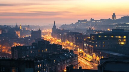 Edinburgh Cityscape at Dusk: A Panoramic View of Scotland's Capital