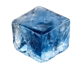 Obraz premium blue ice cube close up, clean ice, ice cube isolated on white transparent background, cutout png