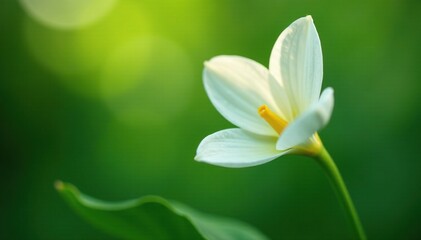 Fototapeta premium Delicate white petals unfolding from a green stem, bloom, nature