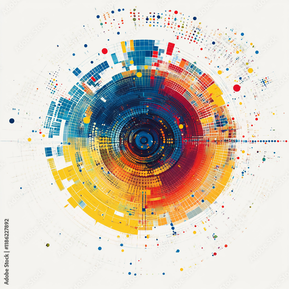 Poster colorful circular abstract design representing data visualization in modern art
