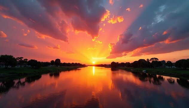 Atardecer sobre el r?o Arauca en los llanos orientales, sunset, warm colors
