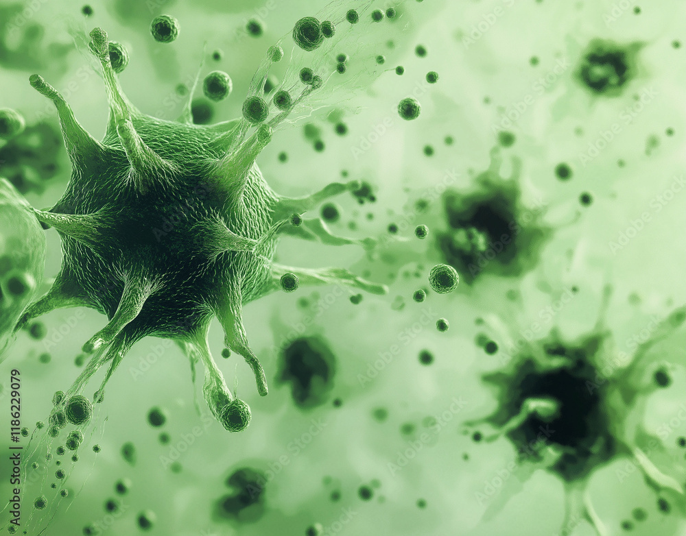 Aufkleber close-up of green bacteria on an isolated background, showcasing vivid colors and detailed textures,