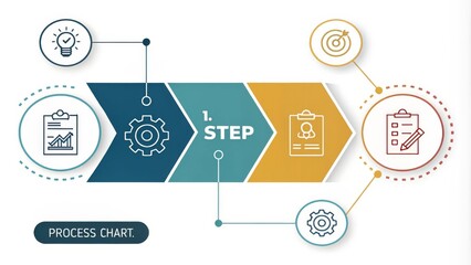 4-Step Process Chart Linear Workflow, Icon Design, Target Goal, Process Management, Process Flow Process Improvement, Business Strategy