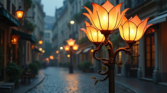 Art Nouveau Streetlight Resembling a Blooming Flower