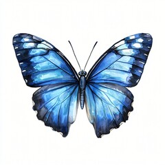 Fototapeta premium Vibrant Blue Morpho Butterfly Watercolor Painting Insect Wing Design Nature Art