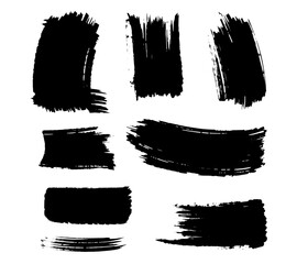 Vector Set of brush acrylic strokes. Black color on white background
