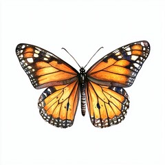 Fototapeta premium Vibrant Watercolor Painting of a Monarch Butterfly with Orange Wings and Black Markings