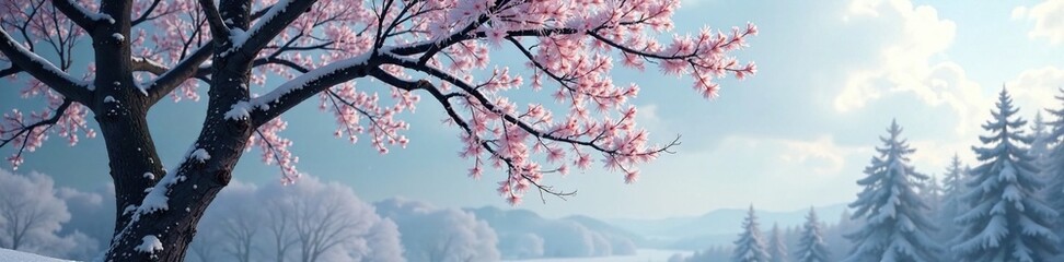 Obraz premium Frosted tree branches stretch towards the sky, landscape, branch