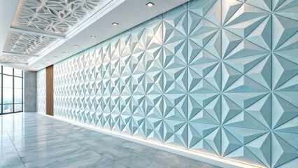 Obraz premium Modern Geometric Hallway Design 3D Render of Teal Accents and Intricate Ceiling,Interior Design,Architectural Visualization Interior Design,Architectural Visualization