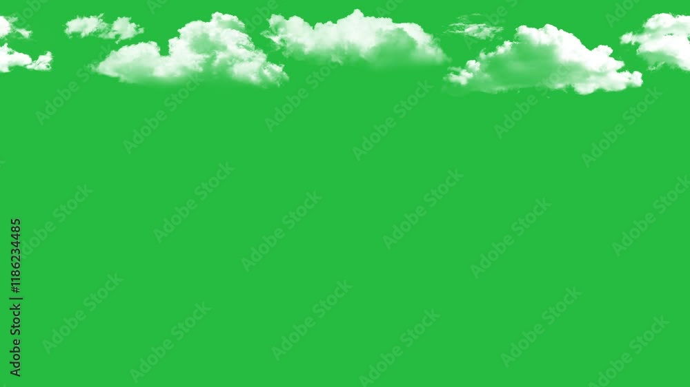 Wall mural white fluffy clouds on a green screen. clouds looping animation moving on green screen background