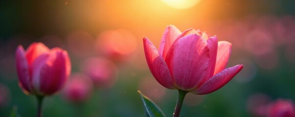 Obraz premium Delicate petals unfurl in a gentle, gradient-colored dawn, morning light, dew-kissed, serene